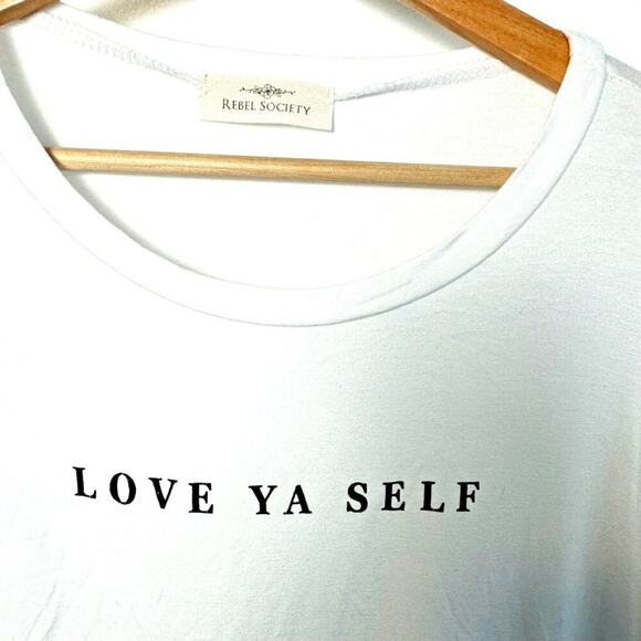 Rebel Society "Love Ya Self" Cropped Tie Waist XL T-Shirt - Picture 2 of 4